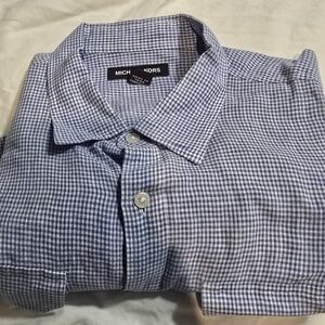Michael Kors Navy and White Gingham Men's Shirt